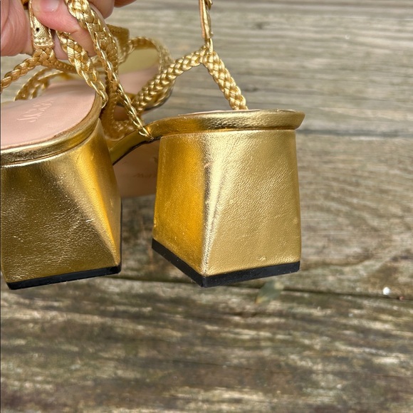 J. Crew Layne braided sandal heels in gold metallic leather 9 - Picture 4 of 10